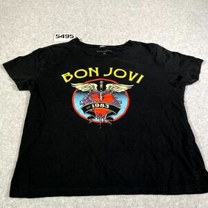 Bon Jovi T Shirt Mens Medium Black Cotton Dagger Stab Heart‎ Graphic Print